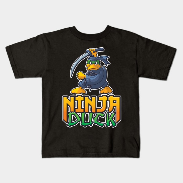 Ninja Duck, original cartoon style duck dressed as a ninja Kids T-Shirt by RobiMerch